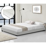 Corium&reg; Pat tapitat modern Bon cu saltea, 214 x 146 x 20,5 cm, MDF/imitatie piele/furnir/plastic/poliester, alb, pentru 2 persoane HausGarden Leisure, [Corium]