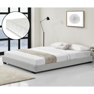 Corium&amp;reg; Pat tapitat modern Bon cu saltea, 214 x 146 x 20,5 cm, MDF/imitatie piele/furnir/plastic/poliester, alb, pentru 2 persoane HausGarden Leisure foto