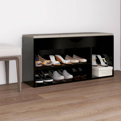 vidaXL Banchetă pantofar cu pernă, negru, 104x30x49 cm, lemn prelucrat 326751 foto