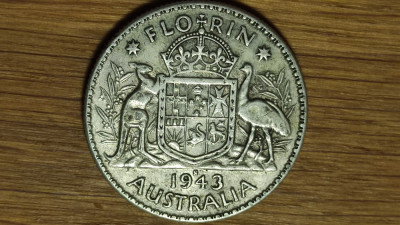 Australia -moneda colectie argint sterling- 1 florin 1943 S -George VI- superba! foto