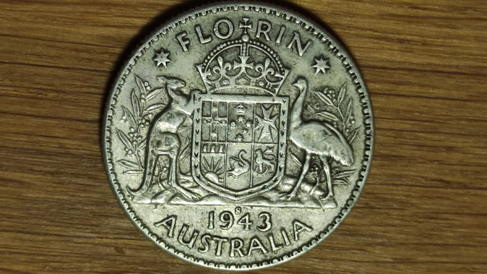 Australia -moneda colectie argint sterling- 1 florin 1943 S -George VI- superba!