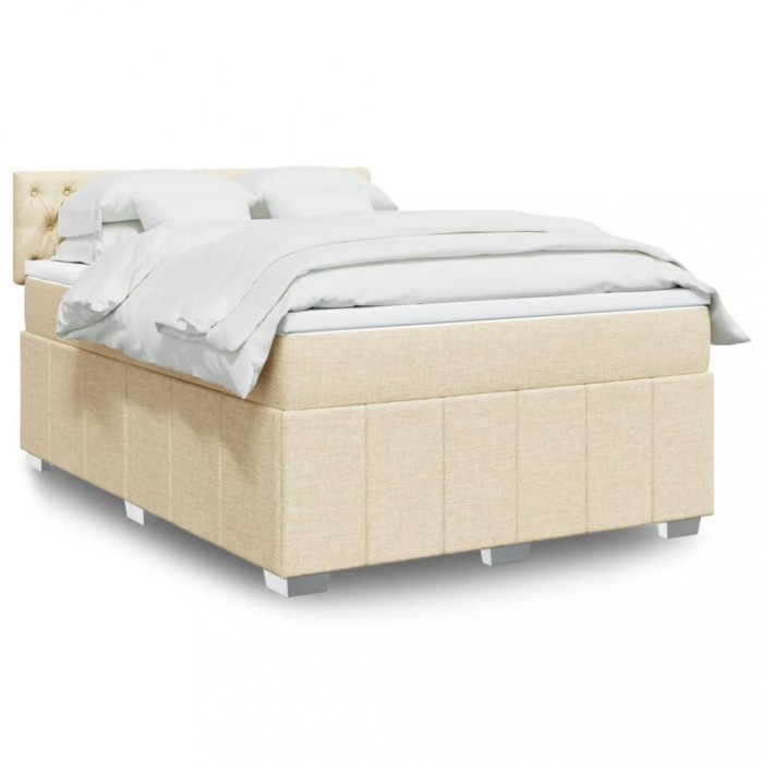 vidaXL Pat box spring cu saltea, crem, 160x200 cm, material textil 3287131