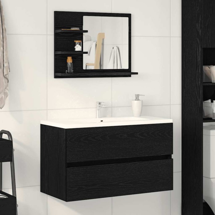 Gossi oglinda de baie stejar negru 60x10,5x45 cm lemn prelucrat