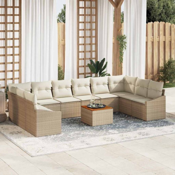 Set de canapele pentru grădină 11 pcs Bej și alb