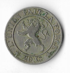 Moneda 20 centimes 1861 - Belgia foto