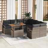 VidaXL Set canapea de grădină gri 9 pcs Gri Mare Ratan și Poliester