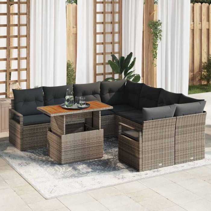 vidaXL Set de masă pentru grădină 9 pcs Gri și Brown 100 x 55 x 73 cm 3349691