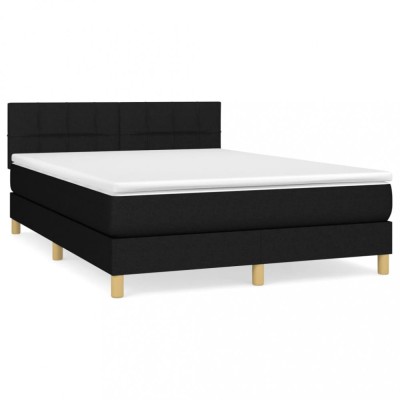 Pat box spring cu saltea, negru, 140x190 cm, textil foto
