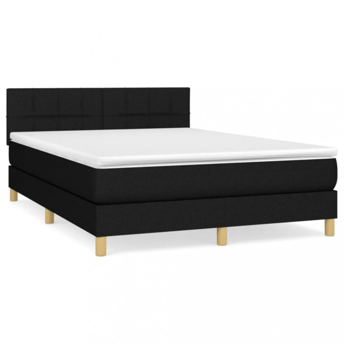 Pat box spring cu saltea, negru, 140x190 cm, textil