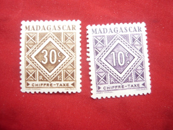 2 Timbre Madagascar , colonie fr., Taxe 1947