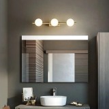 Aplica baie, 3 globuri albe din acril, dulie G9, culoare corp auriu, lungime 50cm