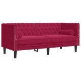 Cumpara ieftin Canapea Chesterfield cu pernute/2 locuri, rosu vin, catifea