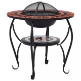 Cumpara ieftin Masa cu vatra de foc, mozaic, caramiziu si alb, 68 cm, ceramica