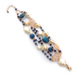 Cumpara ieftin Brățară Verona agat albastru safir și perle de cultură, argint 925 placat aur roz, reglabilă 19-24cm, Made in Italy