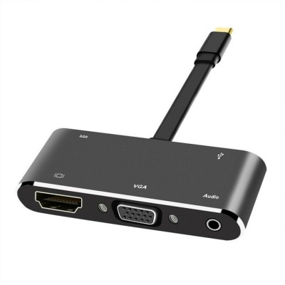 5in1 Adaptor convertor multiport USB-C Type-C la HDMI 4K + VGA + USB 3.0 + USB-C foto