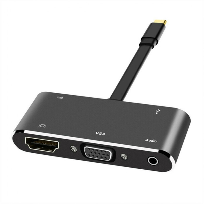 5in1 Adaptor convertor multiport USB-C Type-C la HDMI 4K + VGA + USB 3.0 + USB-C