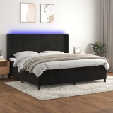 Cumpara ieftin Pat cu arcuri, saltea și LED, negru, 200x200 cm, catifea
