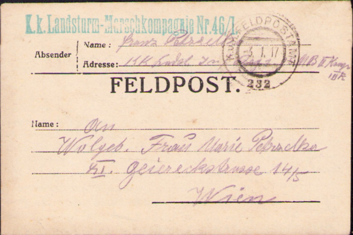 HST A1174 Scrisoare militar austro-ungar 1917 Feldpost 232