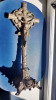 C869-Crucifix stativ IISUS HRISTOS stil Baroc vechi anii 1900. Material staniu.