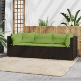 Cumpara ieftin Set mobilier de grădină cu perne, 3 piese, maro, poliratan