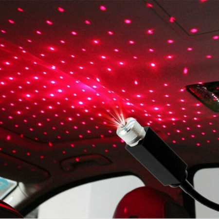 Proiector cu lumina laser ambientala cu stele, pentru masina, cu usb,ROSU