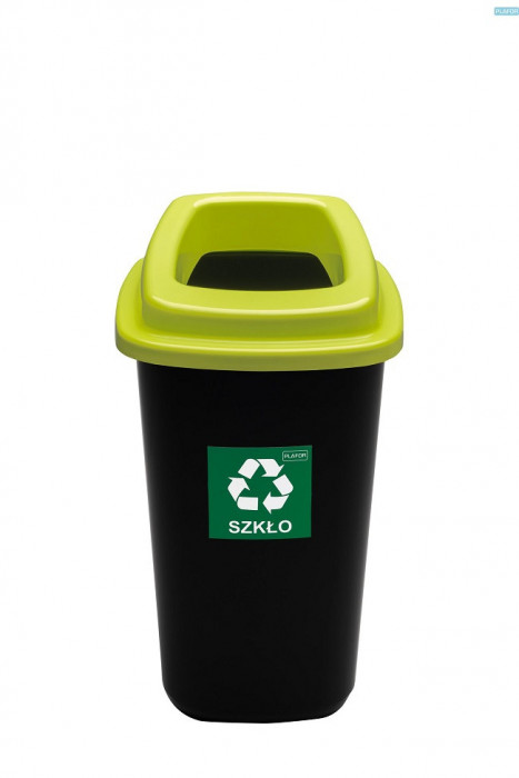 Cos Plastic Reciclare Selectiva, Capacitate 28l, Plafor Sort - Negru Cu Capac Verde - Sticla