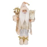 Figurina Mos Craciun cu Felinar si Ceas, 45 cm haina aurie cu broderie