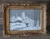 Tablou iarnă semnat Ion Dobosariu + ramă aurie vintage 35x50 cm, Peisaje, Ulei, Altul, General