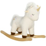 AIYAPLAY Cal Balansoar pentru Copii 2-4 Ani &icirc;n Formă de Unicorn cu Sunete și &Icirc;nveliș Moale, 63x33x56 cm, Alb | Aosom Romania