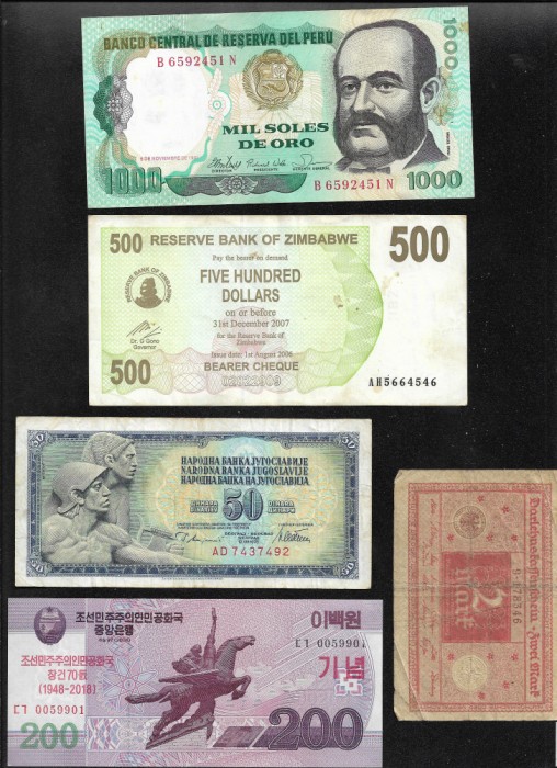 Set 5 bancnote de prin lume adunate (cele din imagini) #442