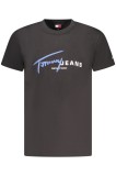 Cumpara ieftin Tommy Jeans Tricou signature barbati, cu imprimeu pe centru, Regular Fit, Negru, S
