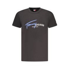 Tommy Jeans Tricou signature barbati, cu imprimeu pe centru, Regular Fit, Negru, S