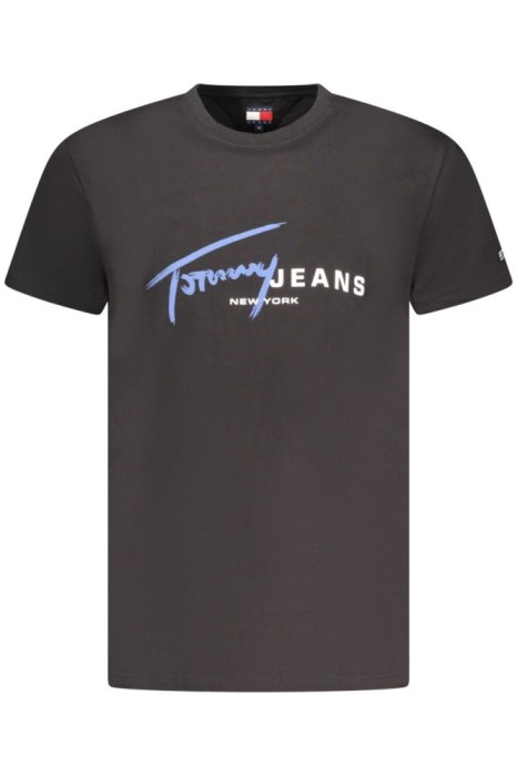 Tommy Jeans Tricou signature barbati, cu imprimeu pe centru, Regular Fit, Negru, S