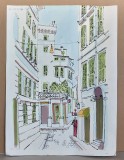 Vedere din oras - serigrafie colorata manual pe hartie speciala, grafica 44x58cm, Nonfigurativ, Acuarela, Realism