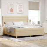Cumpara ieftin Pat cu arcuri cu saltea Crem 200 x 200 cm țesătură