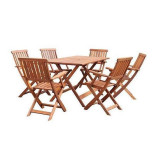 Cumpara ieftin Set mobilier gradina/terasa,&nbsp;lemn, 1 masa, 6&nbsp;scaune,&nbsp;Leq&nbsp;Maribo, Strend Pro