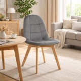 Scaun bucatarie/living, Artool, Bora, catifea gri inchis, picioare lemn natur, 44.5x54x81.5 cm