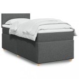 Cumpara ieftin Pat box spring cu saltea, gri &icirc;nchis, 90x200 cm, textil