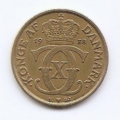 Danemarca 1 Krone 1938 - Christian X, Bronz-Aluminiu, KM-824.2