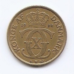 Danemarca 1 Krone 1938 - Christian X, Bronz-Aluminiu, KM-824.2 foto