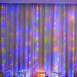 Instalatie perdea cupru multicolor 3x3m, NYTRO, 300 LED, 8 efecte Luminoase, Telecomanda, Interior si Exterior, Alimentare USB + Carlige prindere