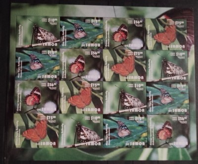 Samoa 2015 - Fauna , Insecte , Fluturi , coala 4 serii dantelate , MNH , Mi. 1259-1262 Kb foto