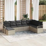 Set de canapea de grădină din 7 piese cu perne gri deschis din rattan poliester