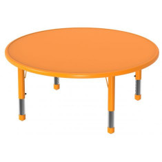 Masa rotunda,115 cm diametru, portocalie, din plastic, reglabila, marimea 0-3 pentru gradinita