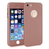 Husa iPhone 5/5S/SE 360 Protects, Plastic Auriu Rose + Folie Sticla