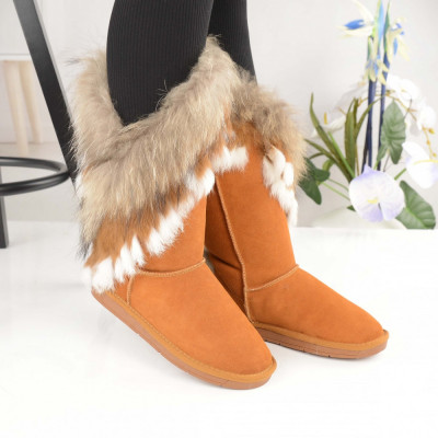 Cizme Tip Ugg De Dama Din Piele Naturala 2394 Camel foto