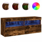 Cumpara ieftin Comoda TV de perete cu lumini LED, stejar fumuriu, 100x30x40 cm