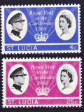 DB1 Santa Lucia 1966 Vizita Regala in Caraibe QE II 2 v. MNH, Nestampilat