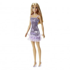 Papusa - Barbie tinute stralucitoare blonda cu rochita mov | Mattel