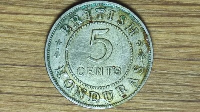 Honduras Britanic ante Belize - moneda coloniala ultra rara - 5 cents 1919 - George V - tiraj 20k - pt cunoscatori, protejata cu zapon lack pe revers foto